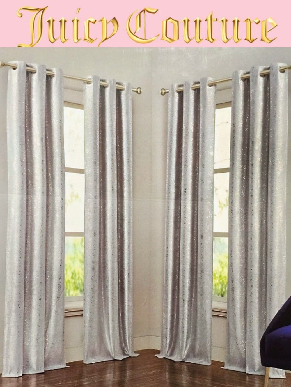 Juicy Couture Home Four Thermal Room Darkening Panels w/Metal Grommets- Silver
